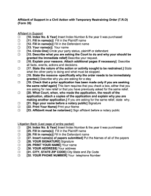 Affidavit of Support in a Civil Action with Temporary Restraining Order