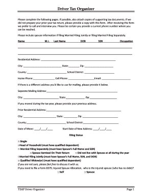 Driver Tax Organizer Form