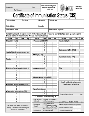 Washington State Certificate of Immunization Status