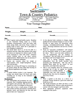 Teen Health Guidance Form
