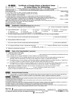 Form W-8BEN Certificate of Foreign Status
