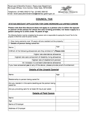 Council Tax Discount Application for Care Workers and Unpaid Carers