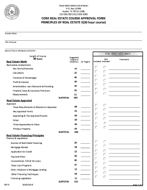 Texas Real Estate Course Approval Form