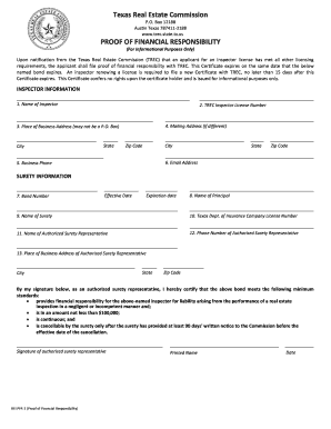 Texas Real Estate Inspector Financial Responsibility Certificate