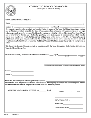 Consent to Service of Process for Texas Real Estate License