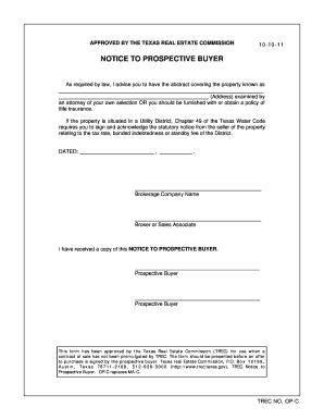 Texas Notice to Prospective Buyer