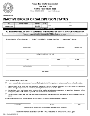 Texas Inactive Broker or Salesperson Application