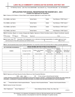 School Registration Fee Waiver Application