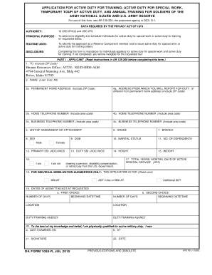 DA Form 1058-R Application for Active Duty