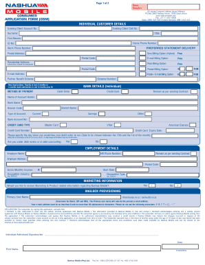 Nashua Mobile GSM Application Form