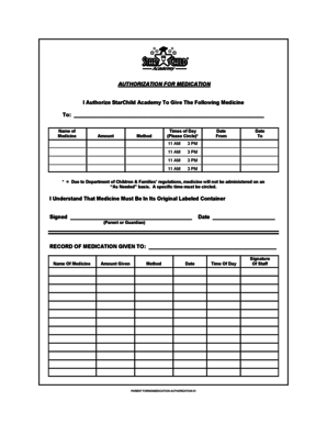 Medication Authorization Form