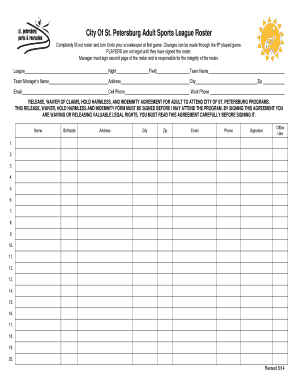 St. Petersburg Adult Sports League Roster and Waiver
