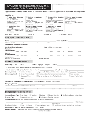 Idaho Undergraduate Admission Application