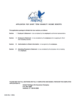 Short Term Disability Income Benefits Application