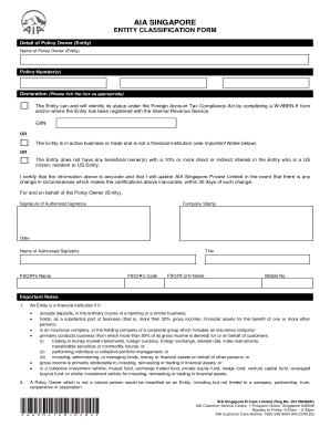 AIA Singapore Entity Classification Form