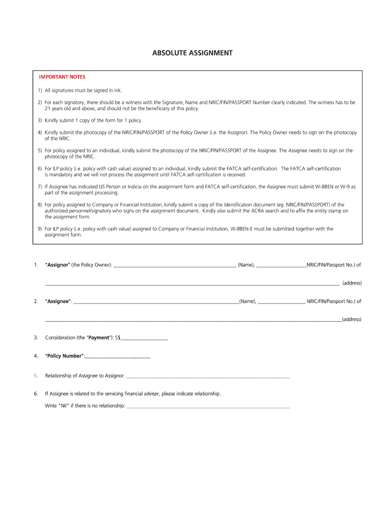 zurich absolute assignment form