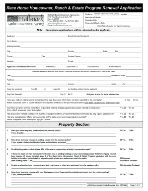 Race Horse Homeowner Ranch Estate Program Renewal Application