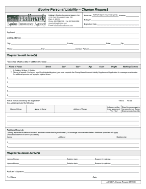 Equine Personal Liability Change Request