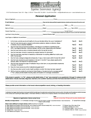 Horse Insurance Renewal Application