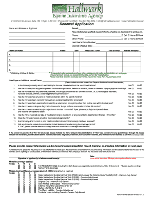 Horse Insurance Renewal Application
