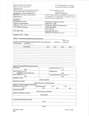 OSHA Material Safety Data Sheet