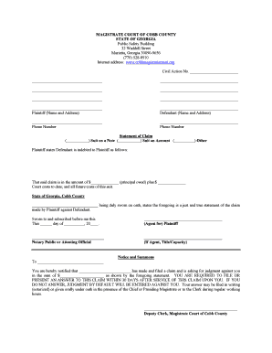 Georgia Magistrate Court Civil Claim Form