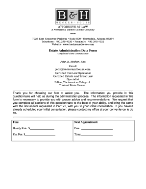 Estate Administration Data Form