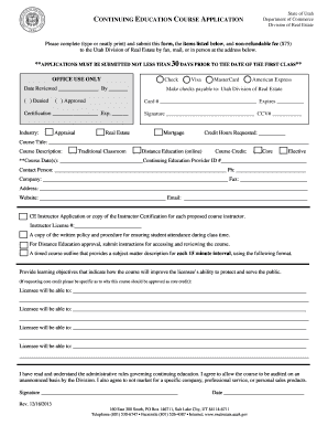 Utah Continuing Education Course Application