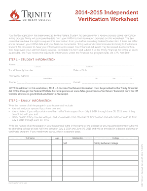 FAFSA Verification Worksheet