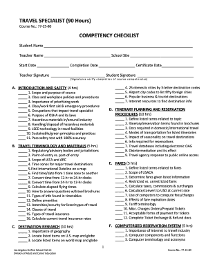 Travel Specialist Competency Checklist