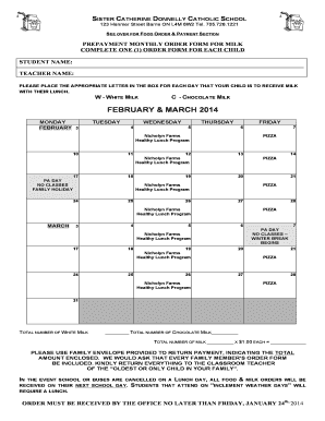 Feb-Mar 2014 Lunch Milk Order Form - Sister Catherine Donnelly ...