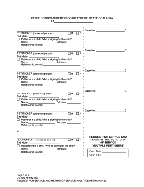 Alaska Request for Service and Return of Service
