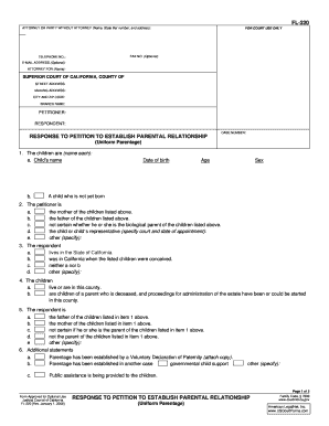Response to Petition to Establish Parental Relationship