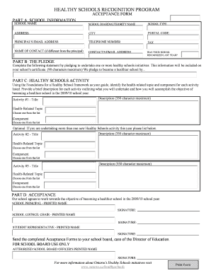 Healthy Schools Recognition Program Acceptance Form