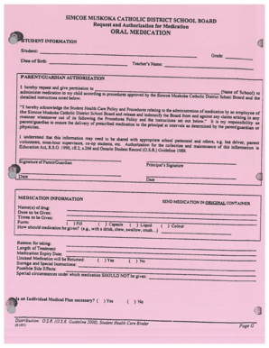 Simcoe Muskoka Catholic School Board Medication Authorization Form