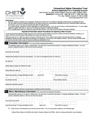 Connecticut Higher Education Trust Custodial Account Application
