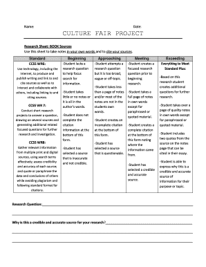 Culture Fair Project Research Sheet