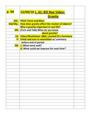 Bill Nye Video Gravity Worksheet