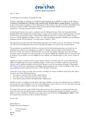 Teachers Teaching-On-Call Benefits Enrollment Form