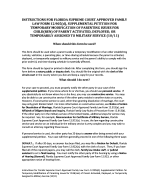 Florida Supplemental Petition for Temporary Modification of Parenting Issues