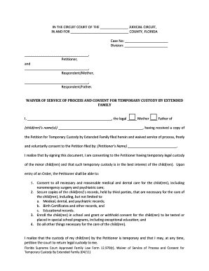 Florida Waiver of Service for Temporary Custody
