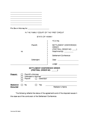 Hawaii Family Court Settlement Conference Order