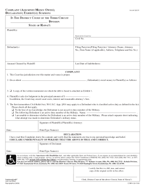 Hawaii Civil Complaint for Money Owed