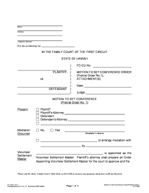 Hawaii Family Court Motion to Set Conference Order