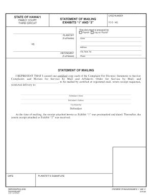 Hawaii Family Court Statement of Mailing