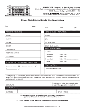 Illinois State Library Regular Card Application