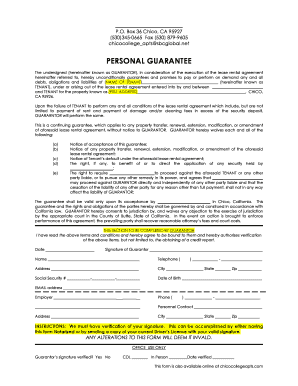 Personal Guarantee Form - Chico College Apartments