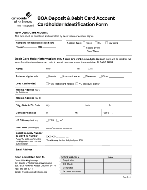 Girl Scouts Debit Card Account Form