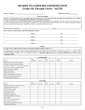 Teacher Recommendation Form