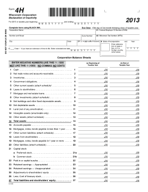 Wisconsin Corporation Declaration of Inactivity Form 4H